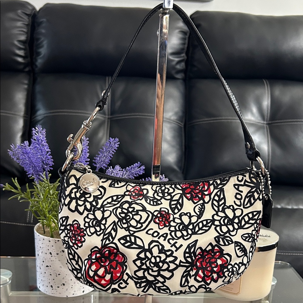 Coach Vintage Poppy Graffiti Black and Red Floral Shoulder Bag